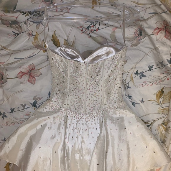 White Sequin Mini Satin Corset Princess Dress - Picture 3 of 16